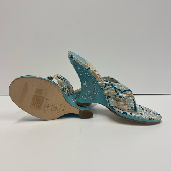 Jimmy Choo Printed Slip On Wedge Sandals in Multicolor Cotton - Picture 4 of 9